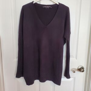French Connection Black Vneck Cashmere Feel Pullover Sweater Women's Size LARGE